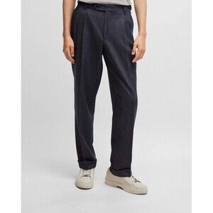 HUGO BOSS Pants Mens Size 32 Navy Relaxed Pleated Denim Effect Virgin Wool $645